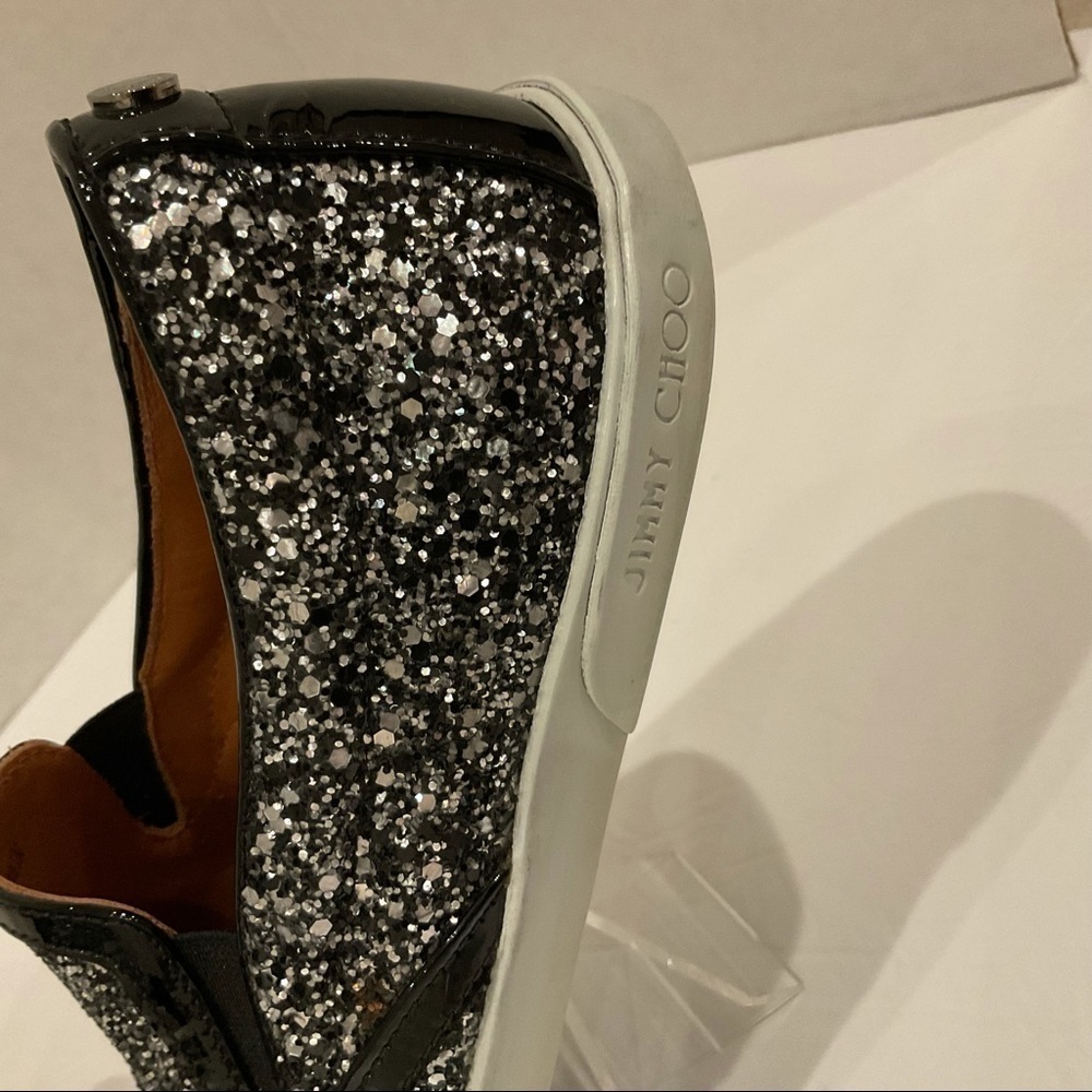 Jimmy Choo Demi Coarse Glitter Slip-Ons Sneakers Black and Silver - Picture 7 of 15